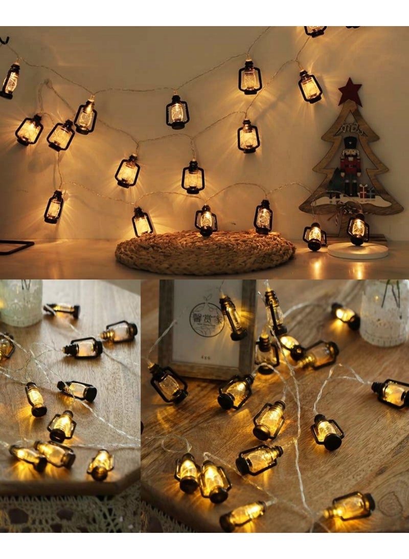 سلسلة أضواء زينة رمضان، 10 أقدام، 20 مصباح ليد، فانوس أسود، سلسلة أضواء عيد الأضحى، مصابيح تعمل بالبطارية، مصابيح الكيروسين - Image 4