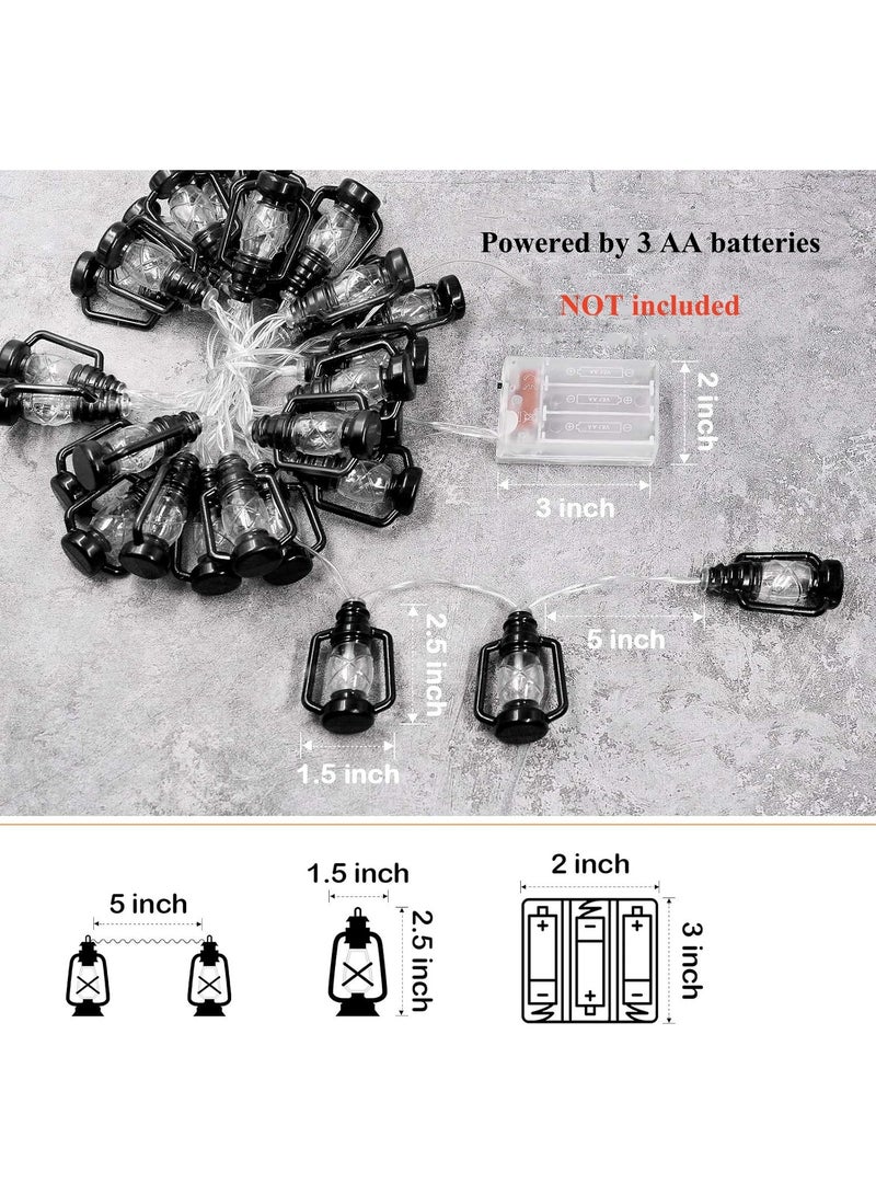 سلسلة أضواء زينة رمضان، 10 أقدام، 20 مصباح ليد، فانوس أسود، سلسلة أضواء عيد الأضحى، مصابيح تعمل بالبطارية، مصابيح الكيروسين - Image 2