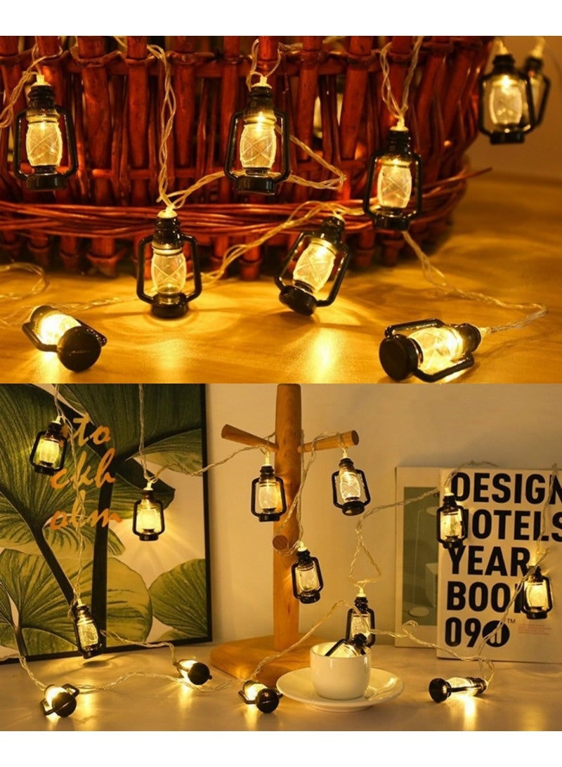 سلسلة أضواء زينة رمضان، 10 أقدام، 20 مصباح ليد، فانوس أسود، سلسلة أضواء عيد الأضحى، مصابيح تعمل بالبطارية، مصابيح الكيروسين - Image 5