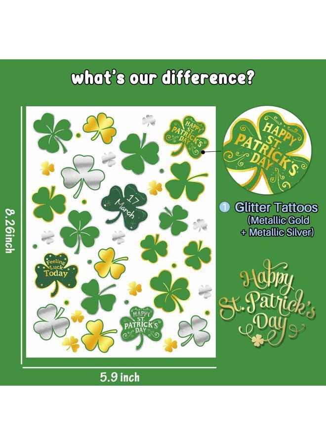 Partywind 64 PCS St Patrick's Day Temporary Tattoos, Metallic Glitter Shamrock Face Stickers for Saint Patrick's Day Decorations Party Favors, Irish Shamrock Decor for Women, Men, Kids (2 Sheets) - Image 2