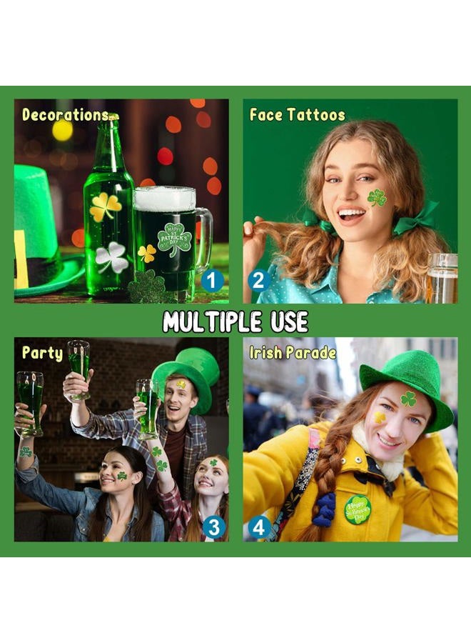 Partywind 64 PCS St Patrick's Day Temporary Tattoos, Metallic Glitter Shamrock Face Stickers for Saint Patrick's Day Decorations Party Favors, Irish Shamrock Decor for Women, Men, Kids (2 Sheets) - Image 3