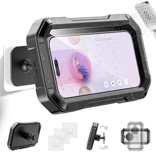 KDD Shower Phone Holder Waterproof - 360° Rotation Detachable Phone Case, Fully Enclosed High Touch Sensitive Design Wall Phone Mount Stand, Bathroom Mirror Bathtub Accessories for 4-6.7” Cellphones - Image 1