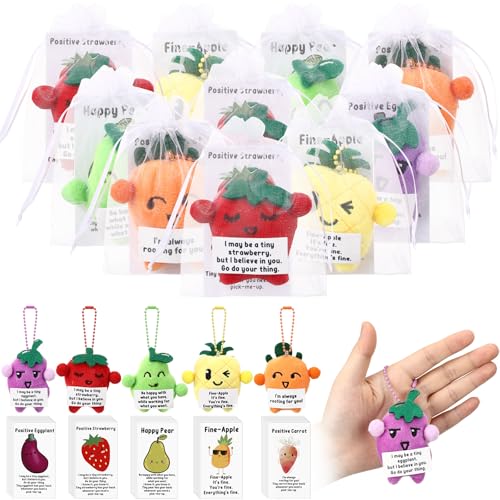 Hotop 20 Sets End of The Year Gifts Bulk Positive Stuffed Dancing Fruit Vegetable Plush Keychains Thank You Cards for Teacher Student - Image 1
