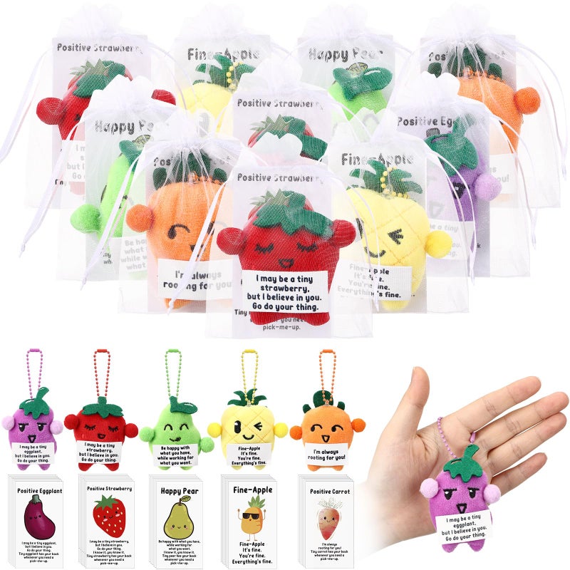 Hotop 20 Sets End of The Year Gifts Bulk Positive Stuffed Dancing Fruit Vegetable Plush Keychains Thank You Cards for Teacher Student - Image 2
