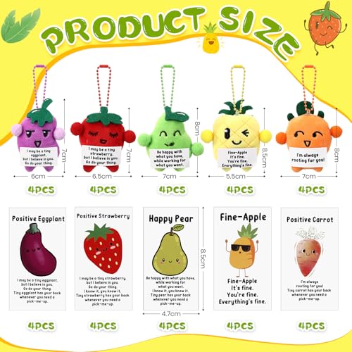 Hotop 20 Sets End of The Year Gifts Bulk Positive Stuffed Dancing Fruit Vegetable Plush Keychains Thank You Cards for Teacher Student - Image 3