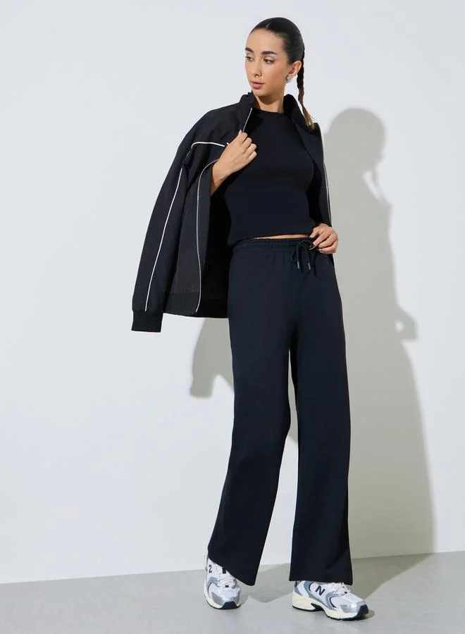 ستايلي Black Cotton Blend Wide Leg Joggers