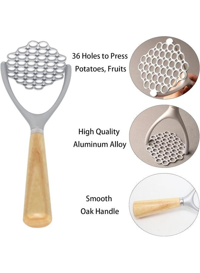 Sturdy Masher, Potato Masher Aluminum Alloy with Non-slip Wood Handle, Manual Kitchen Tool/Food Masher, for Mashing Root Vegetables, Beans, Avocados, Fruits, Nuts, Fluffy Mashed Potato 9.25-Inch - Image 2