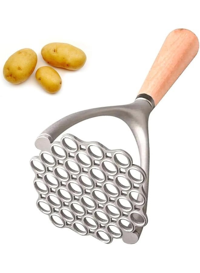 Sturdy Masher, Potato Masher Aluminum Alloy with Non-slip Wood Handle, Manual Kitchen Tool/Food Masher, for Mashing Root Vegetables, Beans, Avocados, Fruits, Nuts, Fluffy Mashed Potato 9.25-Inch - Image 1
