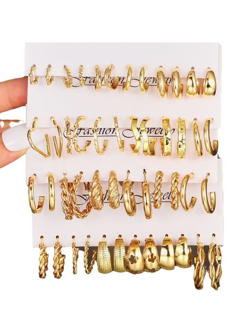 Huitich 24-Piece Gold Colour Tone Hoop Earrings Set Assorted Sizes & Styles  - Image 1