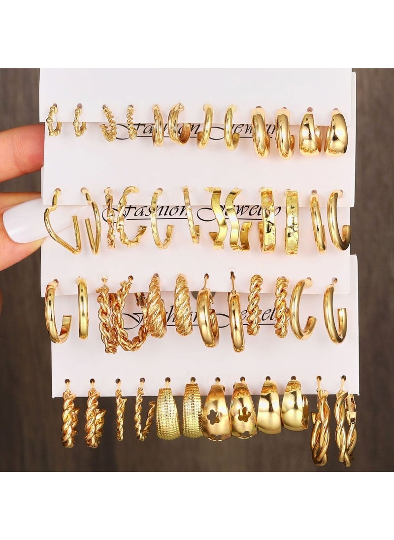 Huitich 24-Piece Gold Colour Tone Hoop Earrings Set Assorted Sizes & Styles  - Image 4