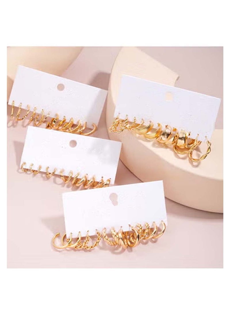 Huitich 24-Piece Gold Colour Tone Hoop Earrings Set Assorted Sizes & Styles  - Image 2