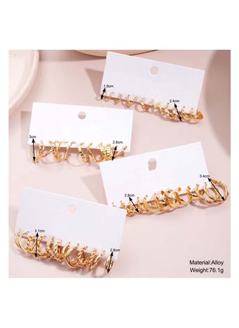 Huitich 24-Piece Gold Colour Tone Hoop Earrings Set Assorted Sizes & Styles  - Image 3