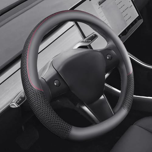 KAFEEK Steering Wheel Cover for Tesla Model 3/Y, Microfiber Leather Steering Wheel Protector, Breathable, Anti-Slip, Warm in Winter and Cool in Summer, for Tesla Model 3/Y Accessories, Black - Image 3