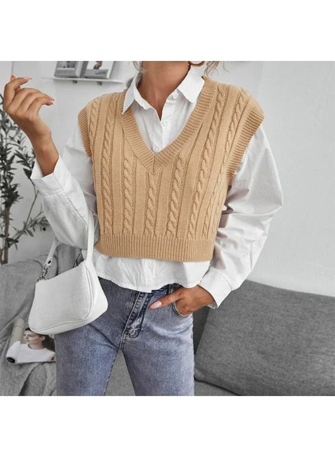 NIBEMINENT Sweater European and American Women's Knitted Waistcoat Pullover V-neck Vest Sweater Top for Women - Image 1