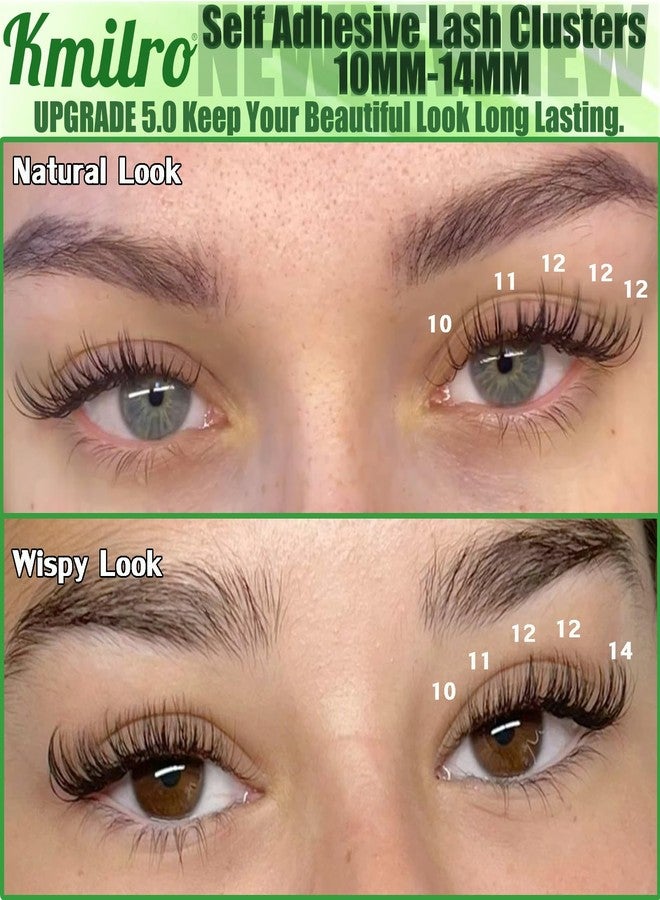 kmilro Self Adhesive Eyelashes 10-14mm Natural Self Adhesive Lash Clusters Wispy Press on Lashes No Glue Needed 120Pcs Pre Glued Lashes Clusters Reusable DIY Eyelash Extensions Kit with Tweezers, by Kmilro - Image 2