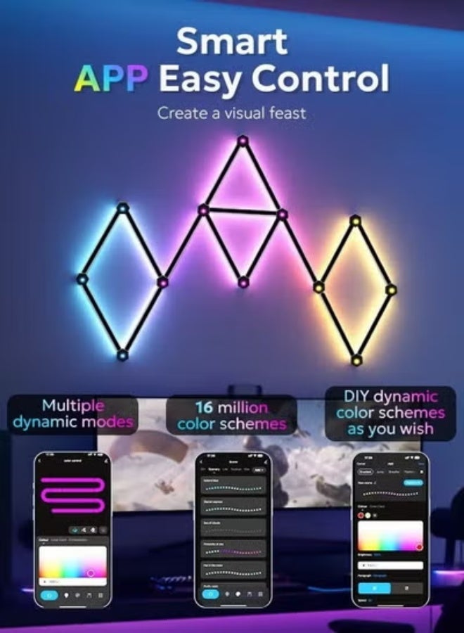 ACHAS WiFi 9 LED Light Lines Smart LED Wall Light Lines 16M+ Color LED Dimmable Music Sync Gaming Room Bedroom Light Bars Kit Work Dual Mode Symphony Wall Light - Image 5