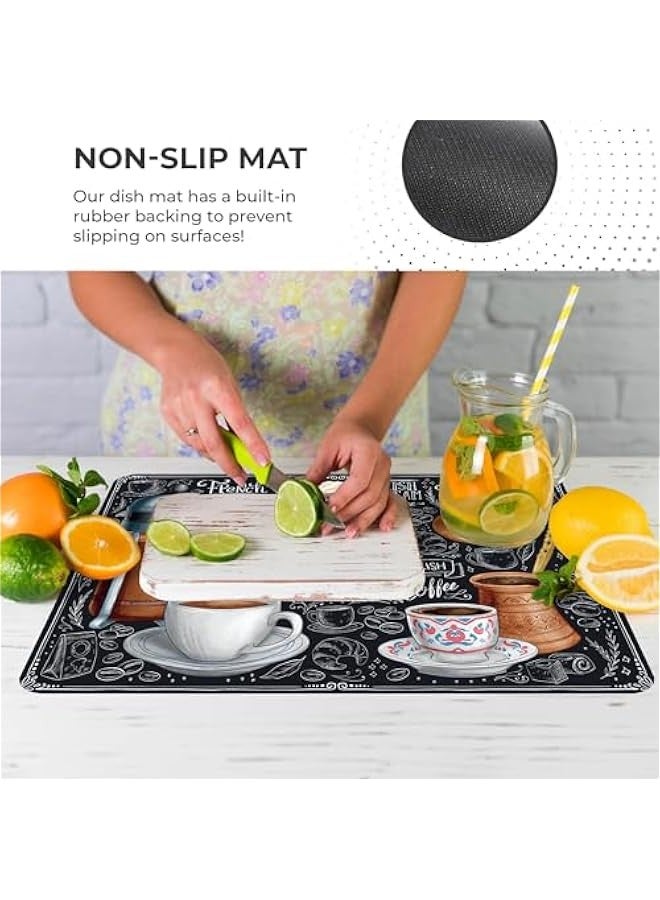 بيوينتي القهوة بار حصيرة اكسسوارات، آلة القهوة حصيرة للطاولة، امتصاص، بقعة مقاومة للمطبخ عداد الصرف وسادة ديكور هدية تناسب صانع القهوة وعاء القهوة (30x40cm، الأسود) - Image 2