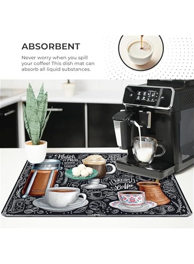 بيوينتي القهوة بار حصيرة اكسسوارات، آلة القهوة حصيرة للطاولة، امتصاص، بقعة مقاومة للمطبخ عداد الصرف وسادة ديكور هدية تناسب صانع القهوة وعاء القهوة (30x40cm، الأسود) - Image 4
