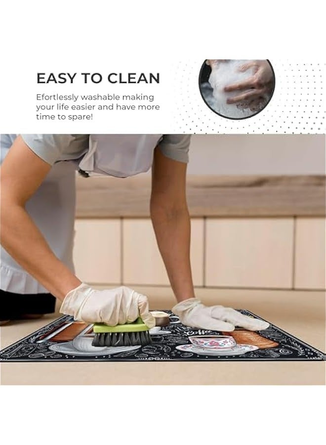 بيوينتي القهوة بار حصيرة اكسسوارات، آلة القهوة حصيرة للطاولة، امتصاص، بقعة مقاومة للمطبخ عداد الصرف وسادة ديكور هدية تناسب صانع القهوة وعاء القهوة (30x40cm، الأسود) - Image 5