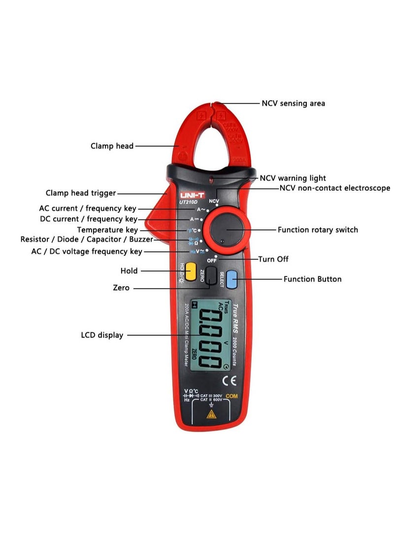 UNI-T UT210D Handheld Digital Mini Clamp Meter, True RMS Multimeter for AC/DC Current, Voltage, Resistance, and Capacitance - pzsku/ZE2727854430516A236FCZ/45/_/1700133246/a8c66cf9-3318-4a15-b97a-b170b2642136