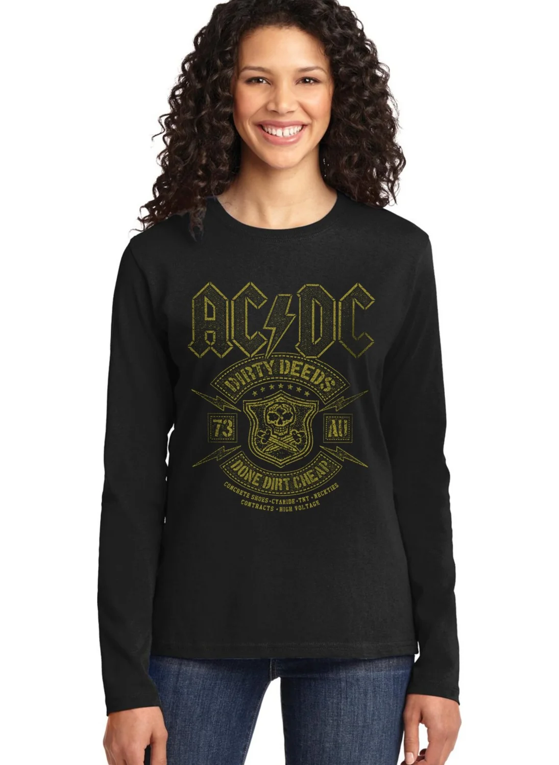 Rock&Roll Snowy Acdc Black Long Sleeve Women's Combed Cotton T-Shirt