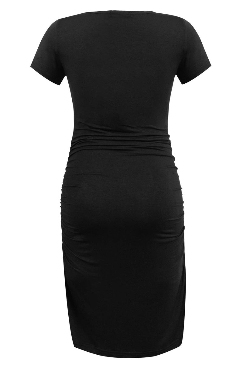 Smallshow Women's Short Sleeve Maternity Dress Ruched Pregnancy Clothes Medium Black - Image 3