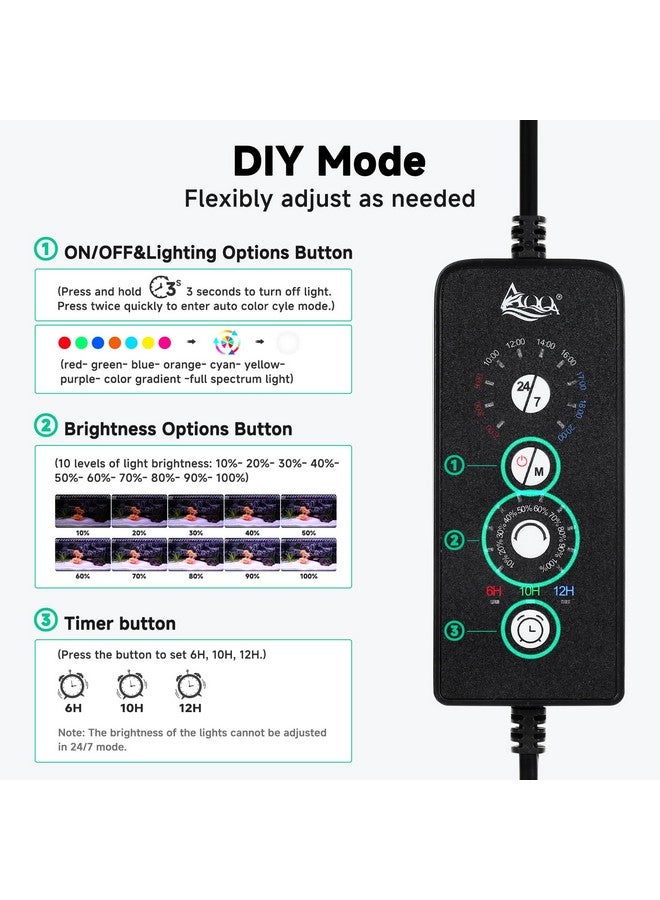 AQQA LED Aquarium Light, 24/7 Mode IP68 Waterproof Extendable Bracket Fish Tank Light, DIY Mode Full Spectrum Aquarium Plant Light, Adjustable Timer/Brightness Memory Function for 18-24 Inch Fish Tank - Image 2