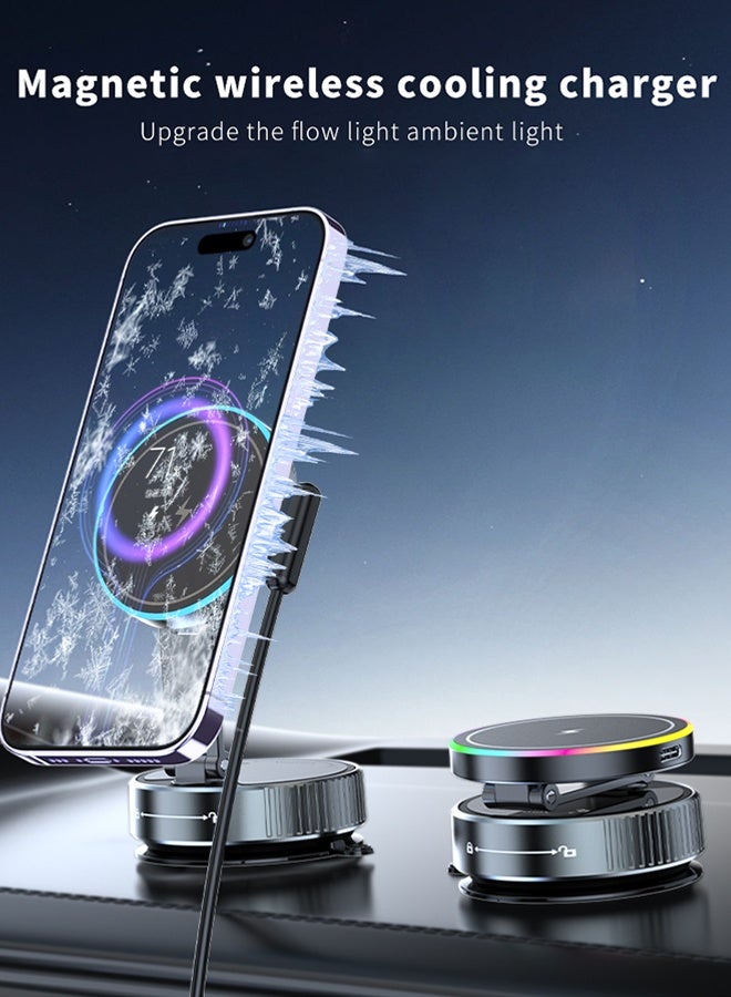 BASILKIT Magnetic Car Mount for Mobiles with 15W Wireless Charger, 360° Rotatable Metal Arm Vacuum Suction Cup Holder, Strong Magnetic Vacuum Adsorption Car Stand for Dashboard Windshield, Fast Charging Compatible iPhone 17/16/15 Series, Samsung S26 Ultra & All Android Smartphones Black - Image 3