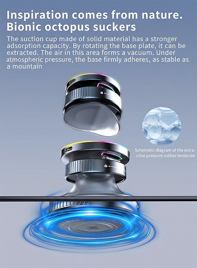 BASILKIT Magnetic Car Mount for Mobiles with 15W Wireless Charger, 360° Rotatable Metal Arm Vacuum Suction Cup Holder, Strong Magnetic Vacuum Adsorption Car Stand for Dashboard Windshield, Fast Charging Compatible iPhone 17/16/15 Series, Samsung S26 Ultra & All Android Smartphones Black - Image 5