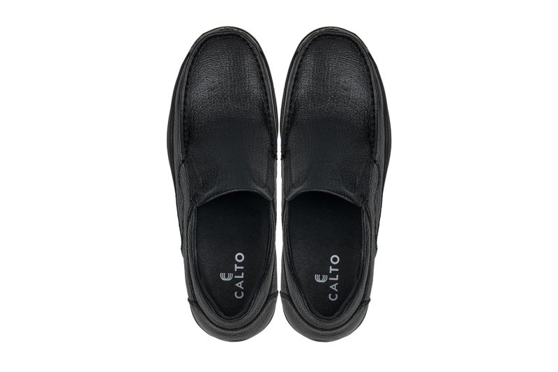 CALTO Men's Invisible Height Increasing Elevator Shoes - Black Premium Leather Slip-on Lightweight Casual Loafers - 3 Inches Taller - G1825 - Size 9 D(M) US - Image 4