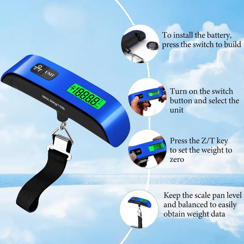 SOYOK Luggage Scale, 110lb Luggage Weight Scale with 4 Unit Switching Functions&LED Display, Luggage Scale Travel Digital for Weighing Luggage, Backpacks, Packages and Markets(Blue) - Image 5