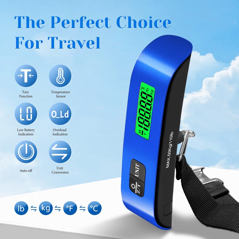 SOYOK Luggage Scale, 110lb Luggage Weight Scale with 4 Unit Switching Functions&LED Display, Luggage Scale Travel Digital for Weighing Luggage, Backpacks, Packages and Markets(Blue) - Image 3