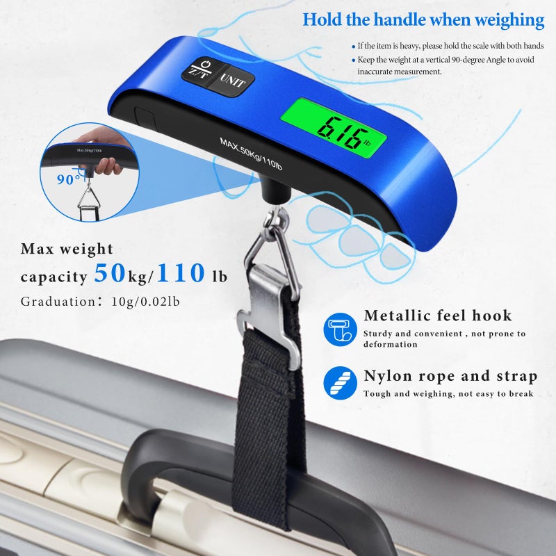 SOYOK Luggage Scale, 110lb Luggage Weight Scale with 4 Unit Switching Functions&LED Display, Luggage Scale Travel Digital for Weighing Luggage, Backpacks, Packages and Markets(Blue) - Image 4