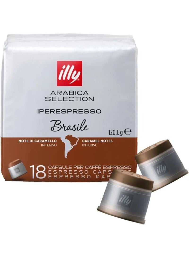 illy Iperespresso Single Origin Brasile Coffee Capsules – 100% Arabica, Caramel Notes, Single-Serve Pods – 18 Capsules per Pack, 6 Pack Bundle - Image 1