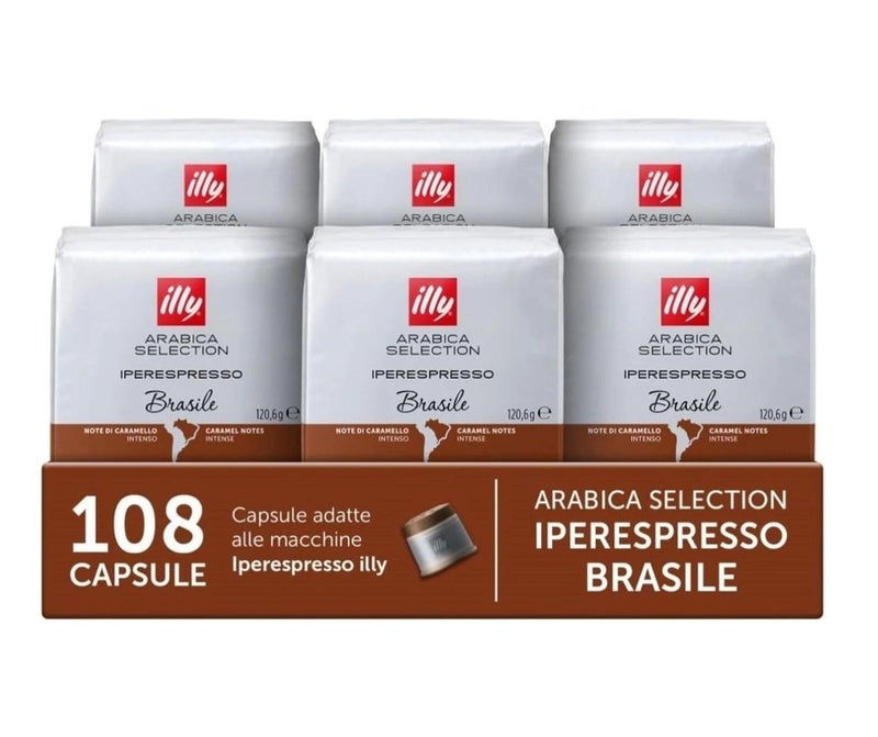 Illy Iperespresso Single Origin Brasile Coffee Capsules – 100% Arabica, Caramel Notes, Single-Serve Pods – 18 Capsules per Pack, 6 Pack Bundle - Image 1