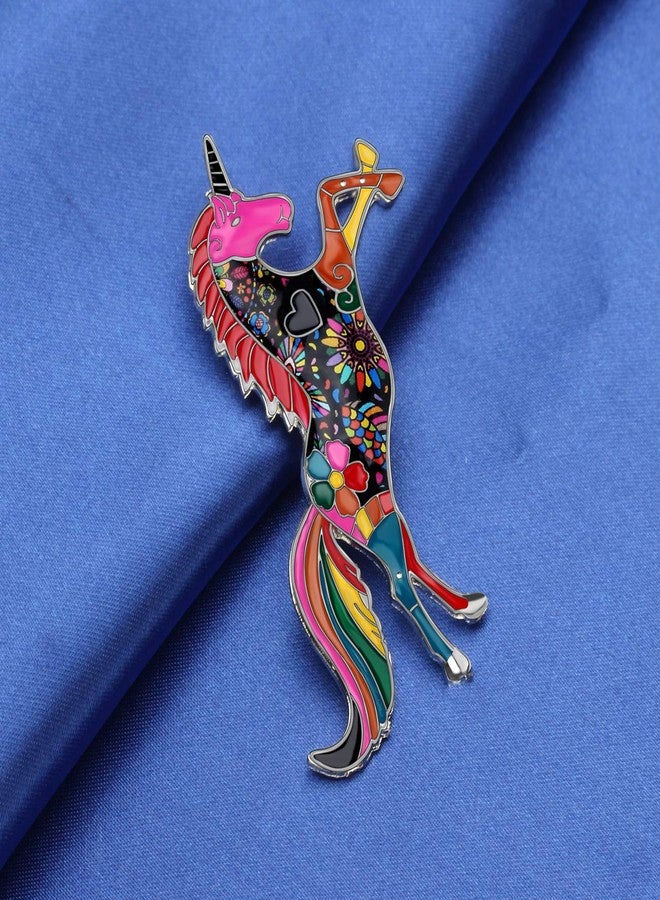 DUOWEI Metal Enamel Rhinestone Unicorn Horse Brooches Fancy Animals Pin Clothes Scarf Accessories Women Kids Jewelry Gifts (Multicolor) - Image 2