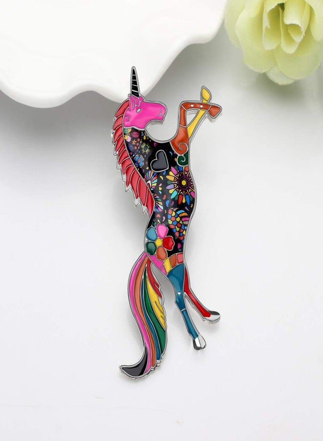 DUOWEI Metal Enamel Rhinestone Unicorn Horse Brooches Fancy Animals Pin Clothes Scarf Accessories Women Kids Jewelry Gifts (Multicolor) - Image 3