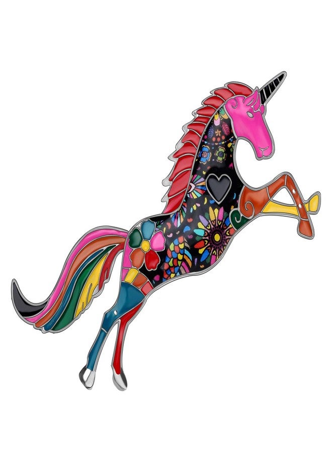 DUOWEI Metal Enamel Rhinestone Unicorn Horse Brooches Fancy Animals Pin Clothes Scarf Accessories Women Kids Jewelry Gifts (Multicolor) - Image 1