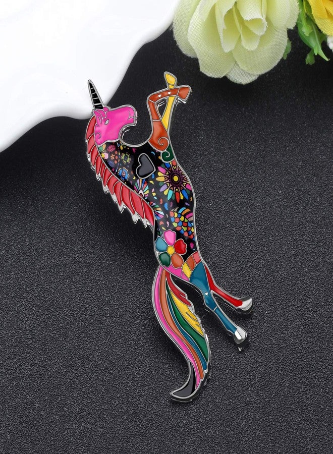DUOWEI Metal Enamel Rhinestone Unicorn Horse Brooches Fancy Animals Pin Clothes Scarf Accessories Women Kids Jewelry Gifts (Multicolor) - Image 4