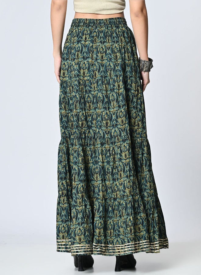 Rue Collection تنورة ماكسي طباعتها خضراء متعددة الطبقات للنساء - Image 4
