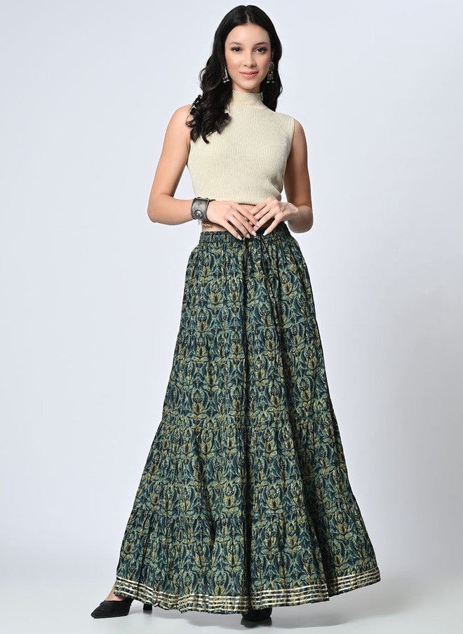 Rue Collection تنورة ماكسي طباعتها خضراء متعددة الطبقات للنساء - Image 5