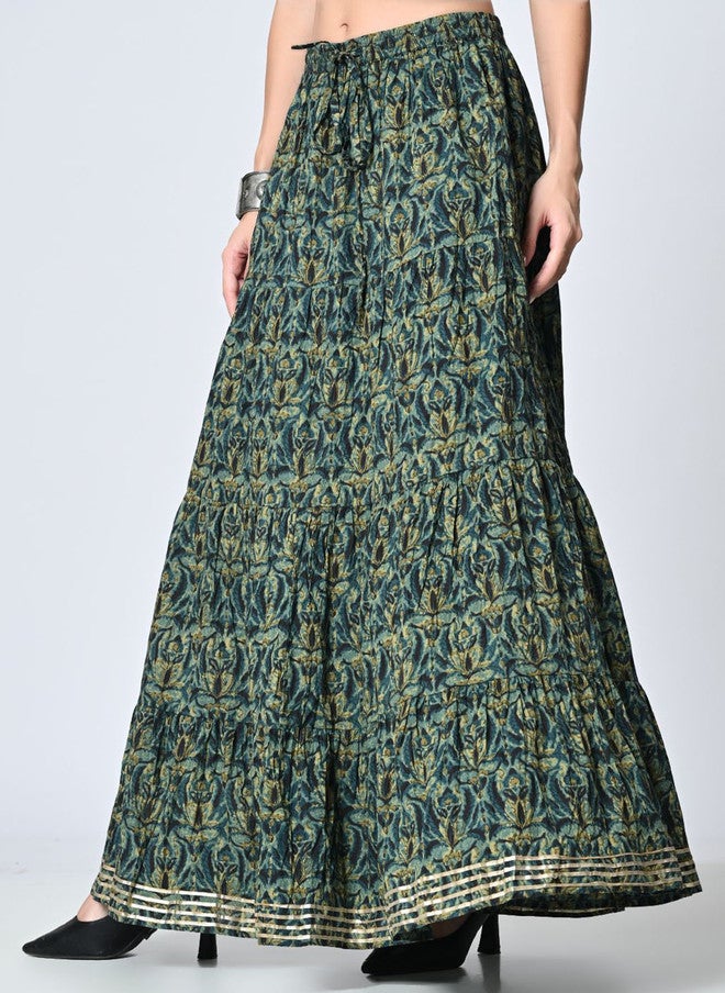 Rue Collection تنورة ماكسي طباعتها خضراء متعددة الطبقات للنساء - Image 3