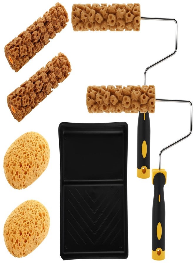 Hokoad Texture Sponge Paint Rollers Kit, Texture Pattern Paint Roller Brush, Decorate for Wall Painting Tool with Rollers Frame, Sponges and Tray, Decor Art Painting Roller for Home Wall Ceiling (5) - Image 1