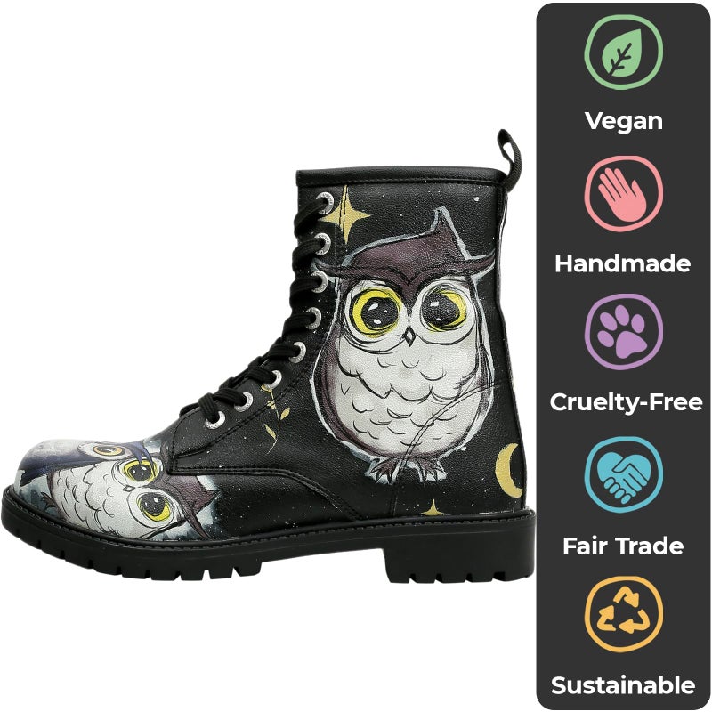 DOGO Long Boots for Women â€“ Vegan Leather and Unique Design Womens Winter Boots, Comfortable and Stylish Womens Boots, Owls Family Black, Size 6.5 - Image 4
