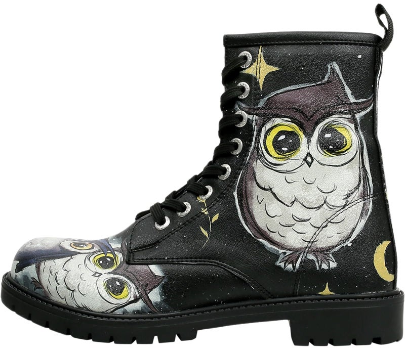 DOGO Long Boots for Women â€“ Vegan Leather and Unique Design Womens Winter Boots, Comfortable and Stylish Womens Boots, Owls Family Black, Size 6.5 - Image 1