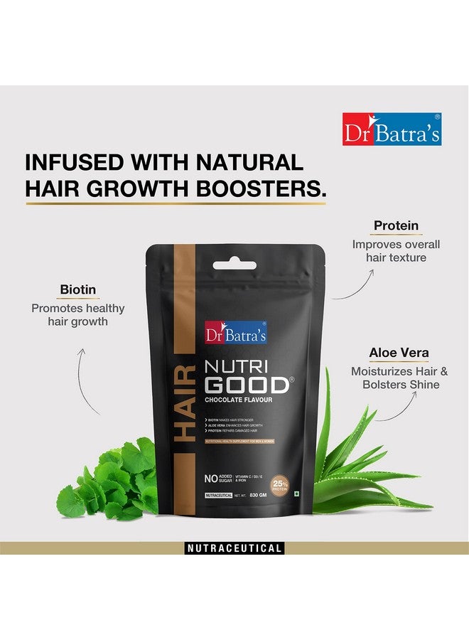 Dr Batra's Dr Batra’s Nutrigood, Enriched with power packed Hair Vitamins, Bacopa Monnieri & Aloe Vera, Scalp nourishment, luster hair (Chocolate flavour, 830g, Pack of 2 for Men & Women) - Image 3