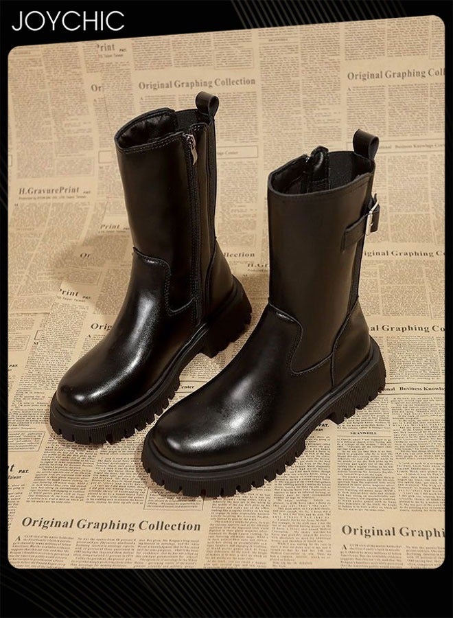 Joychic أحذية كاحل أنيقة للنساء بارتفاع منتصف الساق، مناسبة لفصل الخريف والشتاء، ذات رأس دائري، مريحة ومتينة - Image 3