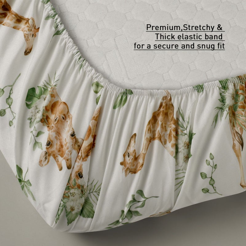 2 Pack Kids Jungle Animal Fitted Bed Sheet Rainbow Color Soft Microfiber Bed Cover Giraffe And Monkey Prints Breathable Newborn Sheet Suitable For 0 2 Years 47 24 X 23 62 Inch - Image 5