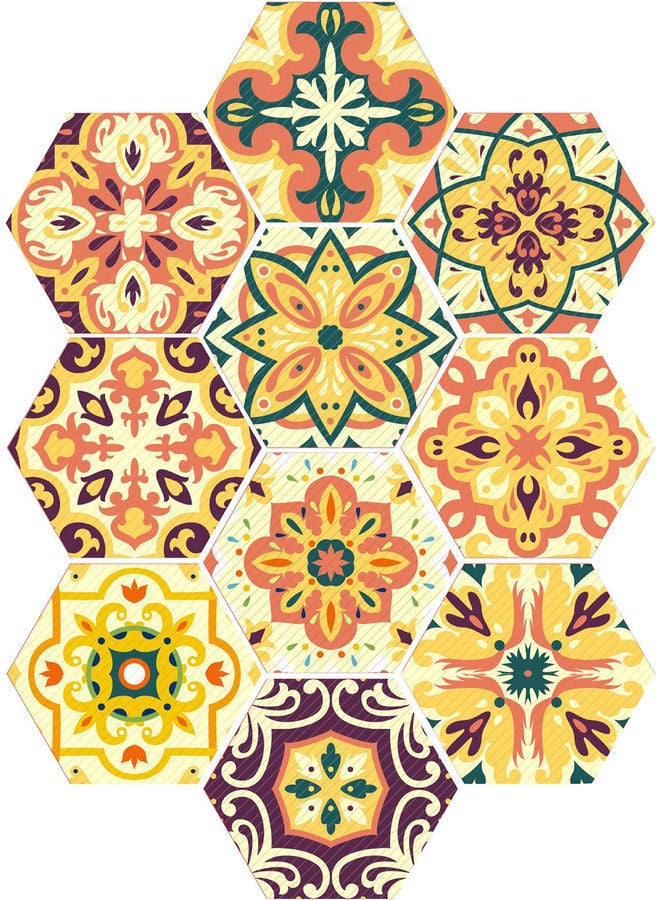 NIBEMINENT 10-Piece Hexagon Shaped Non-Slip PVC Scratch Resistant Wall Stickers Multicolour - Image 1