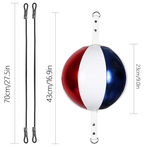 InnoLife Double End Punching Ball Striking Punching Bag Kit Speed Striking Reflex Kit with Bungee Cords Perfect for Reaction Agility and Hand Eye Coordination Training Blue White Red - Image 3